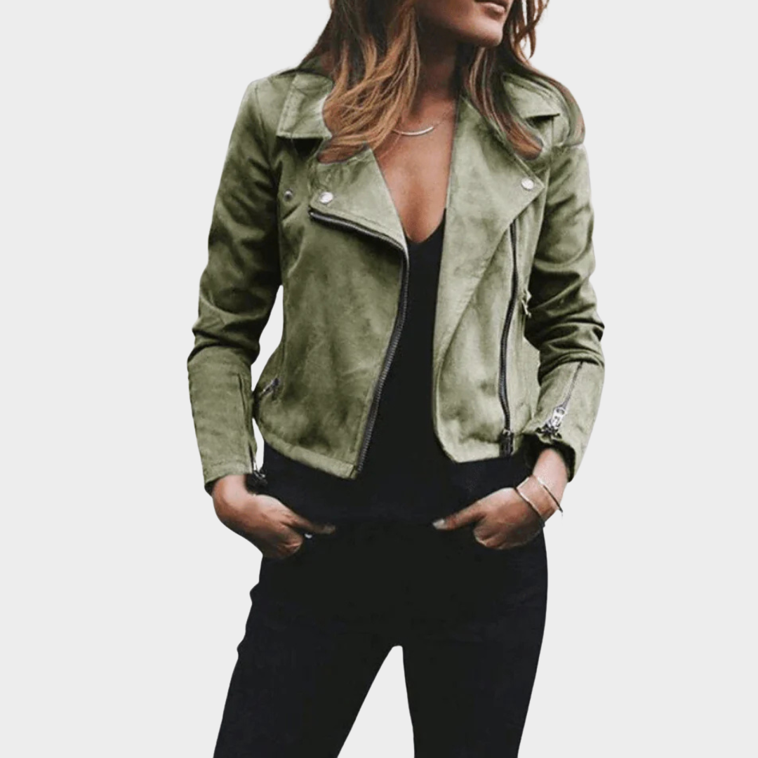 Women's Suede Biker Jacket – Lapel Collar Zip-Up Short Coat – Stylish & Versatile – Multiple Colours