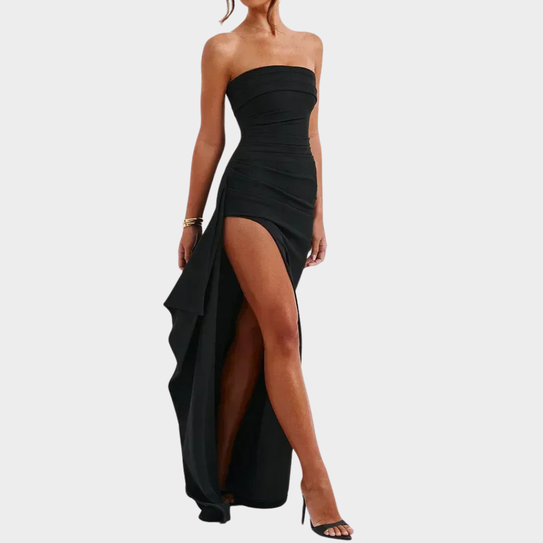 Women’s Strapless Maxi Dress – Off-Shoulder Sleeveless Fit – High Split Hem – Elegant Bodycon Style – Multiple Colours