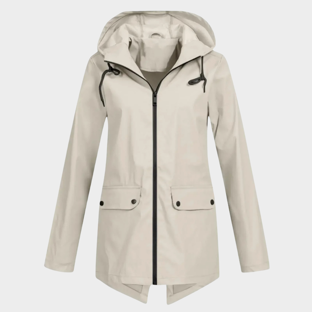 Women Waterproof Hooded Jacket – Lightweight Windproof Outdoor Raincoat – Solid Colour Hiking Outerwear – Multiple Colours