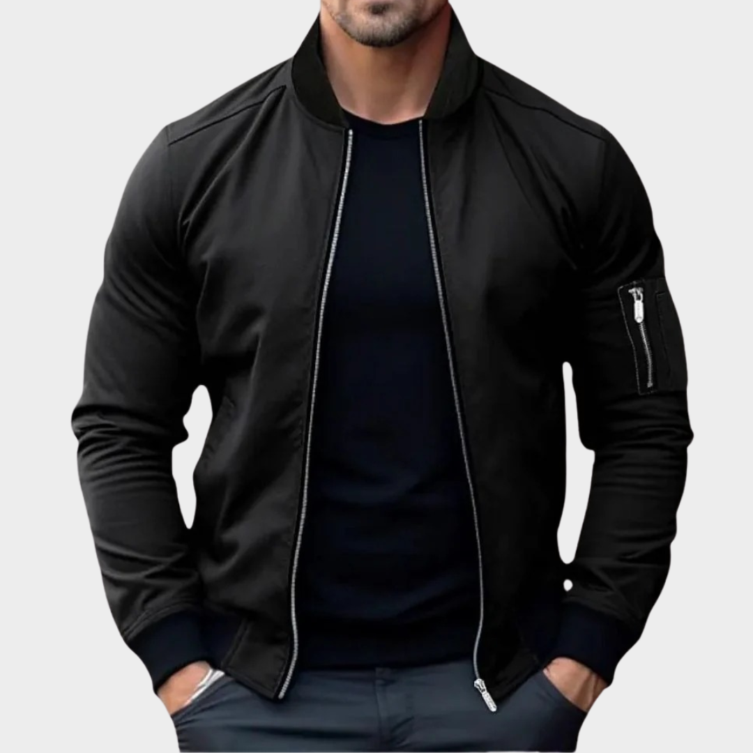 Men’s Stand Collar Bomber Jacket – Solid Colour Zip-Up Windbreaker Coat – Lightweight Streetwear Fit – Multiple Colours