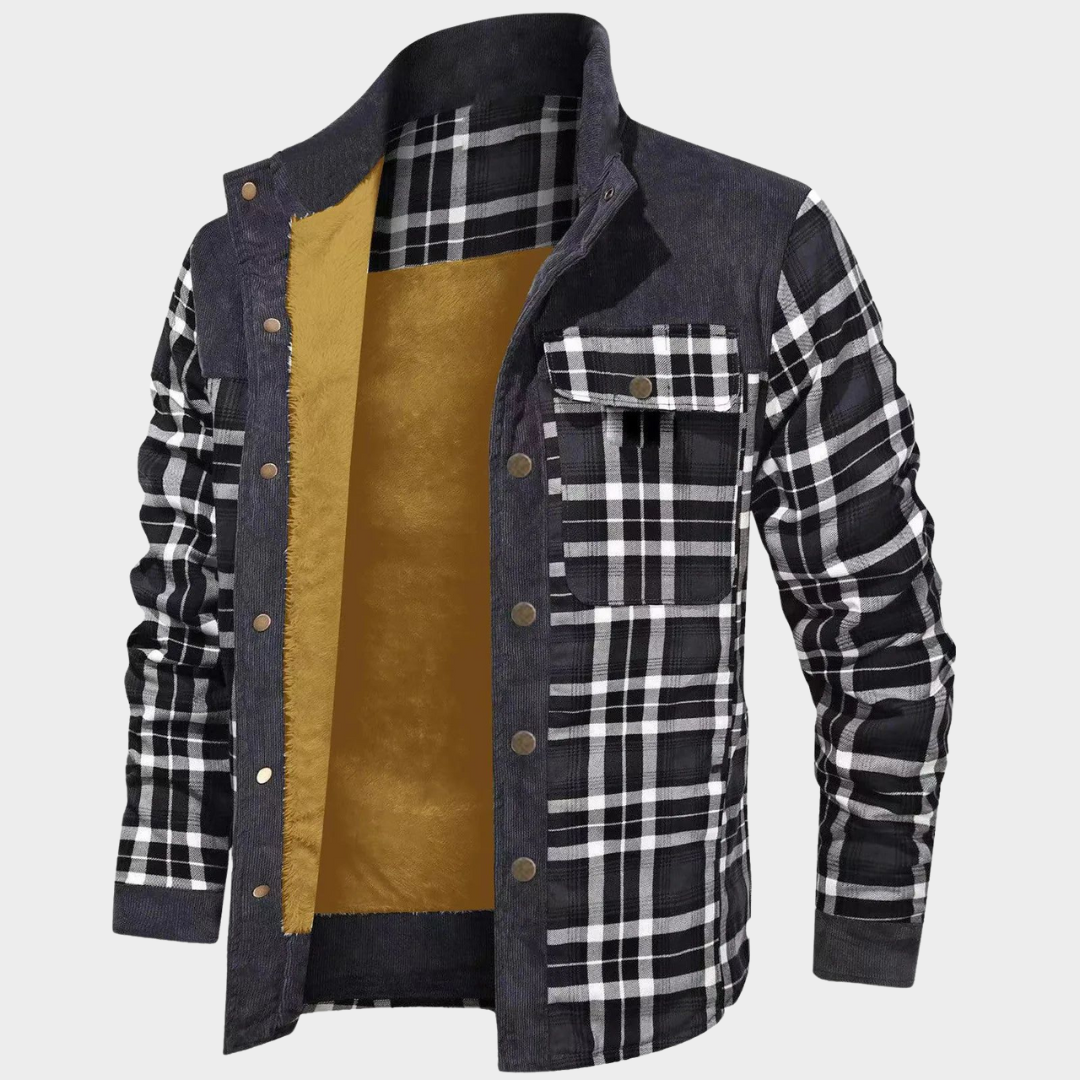 Men's Plaid Print Jacket – Long Sleeve Stand Collar – Warm Fleece Lined – Multiple Colours