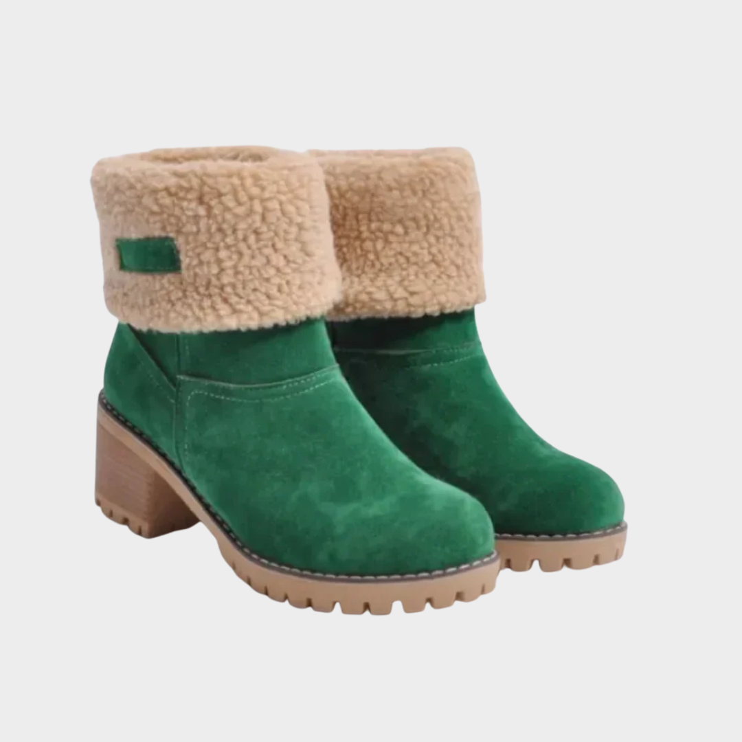 Women’s Shearling Lined Ankle Boots – Fold-Over Cuff – Chunky Heel – Cozy Warm Interior – Multiple Colours