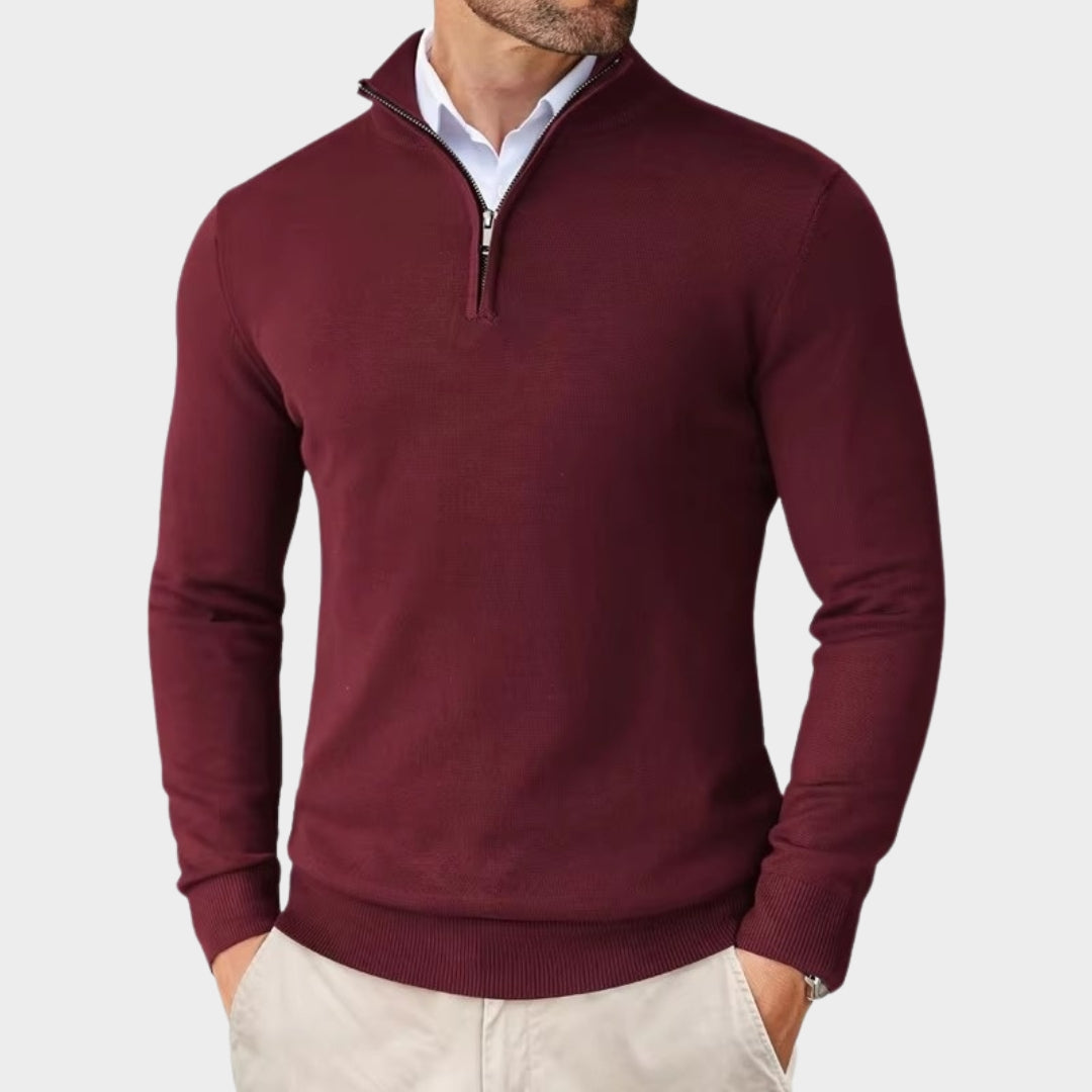 Men's Quarter Zip Sweater – Lightweight Slim Fit Knit Pullover, Half Turtleneck Stand-Up Collar (Beige, Black, Navy Blue)