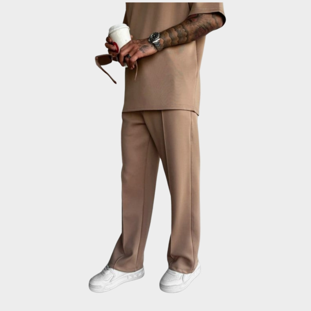 Men's Wide-Leg Trousers - Elastic Waist & Drawstring - Pleated Straight-Leg Fit - Multiple Colours