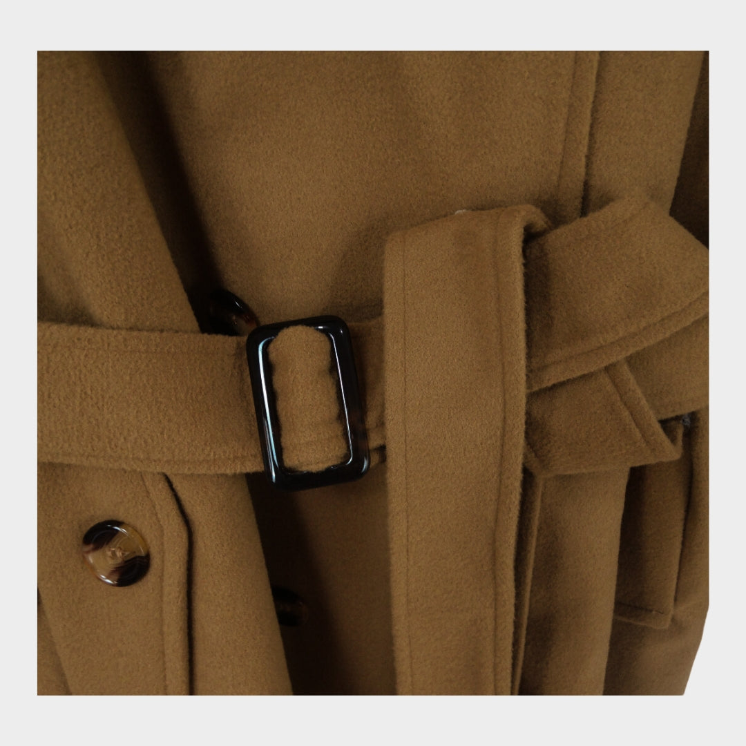 Women's Hooded Double-Breasted Overcoat – Mid-Length, Woolen Lapel Collar, Winter Coat, Black, Army Green, Camel