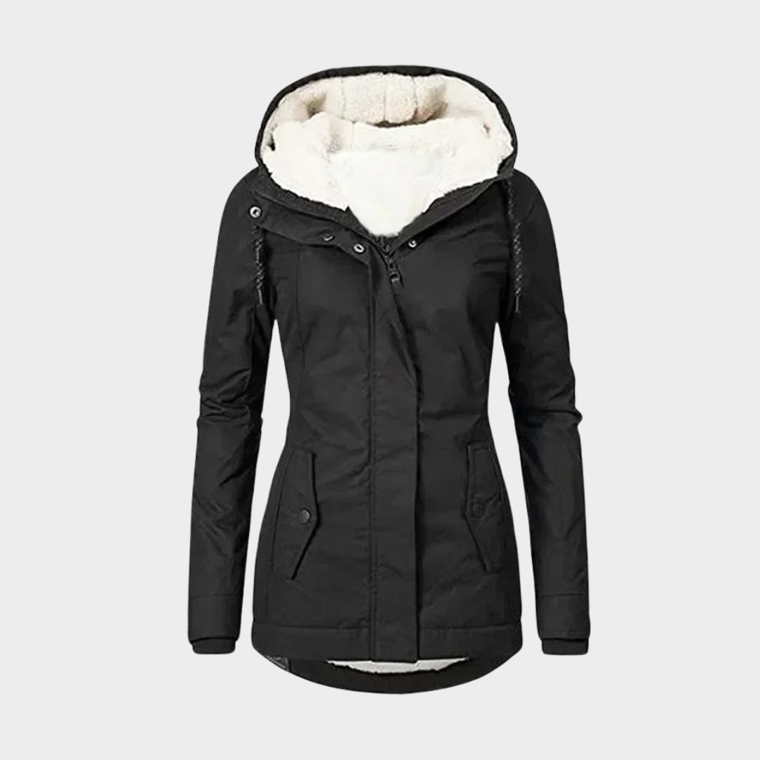 Women’s Winter Parka – Hooded Mid-Length Coat, Thick Plush Lining (Grey, Green, Black, and More)