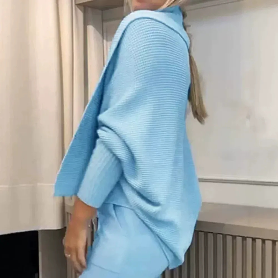 Women Knitted Cardigan Set – Two-Piece Oversized Fit Lapel Neckline Wool Blend with Batwing Sleeve – Multiple Colours