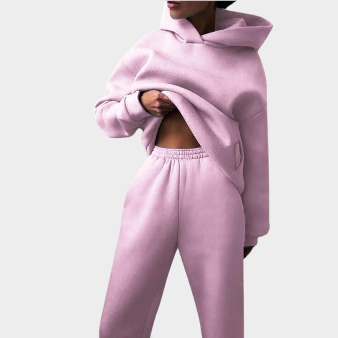 Women’s Casual Two-Piece Sweater Suit – Solid Color, Fashionable Sportswear Set, Available in Brown, Purple, Pink, and More