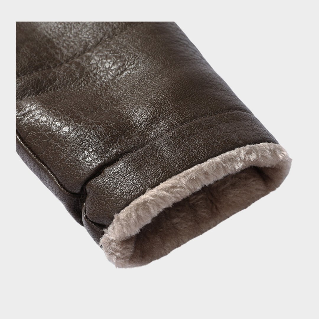 Men’s Plush Leather Jacket - Warm Winter Outerwear, Black, Coffee, Durable and Stylish Design