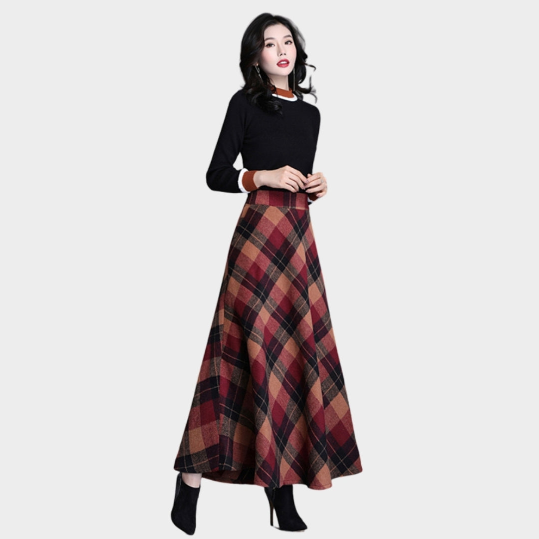 Women’s Plaid Wool Skirt - High Waist, Thick Warm Elegant Winter Skirt, Red, Blue, and More
