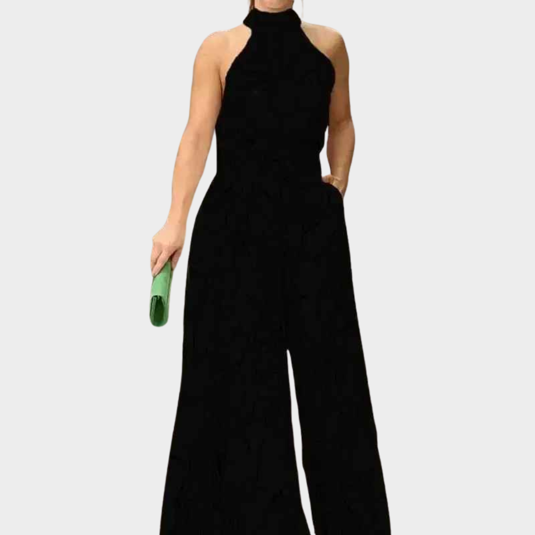Women Sleeveless Wide Leg Jumpsuit – Elegant Printed Design with Belted Waist Cotton Blend – Multiple Colours