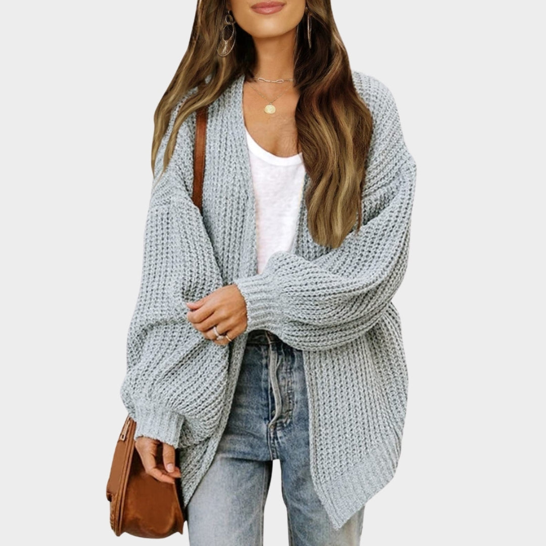 Women's Lantern Sleeve Thick Needle Cardigan – Cozy Knitted Sweater Coat, Black, Beige, and More