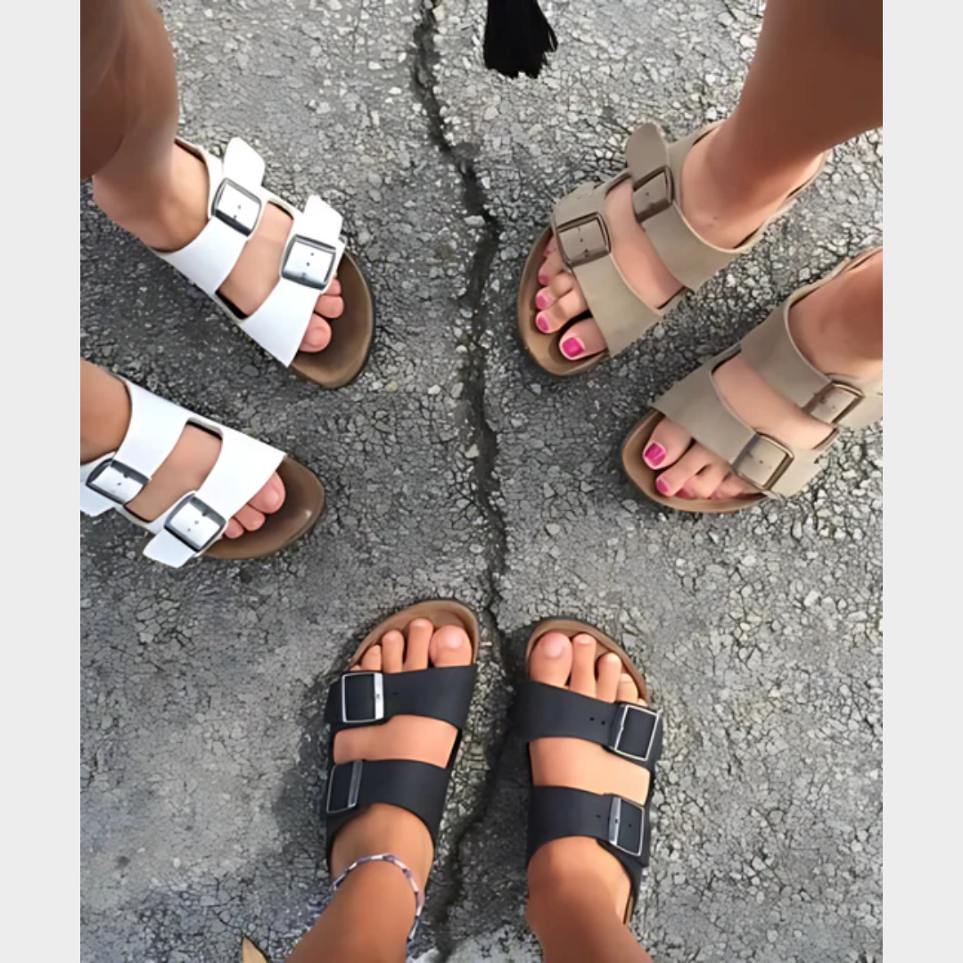 Women’s Cork Footbed Slide Sandals – Adjustable Buckle Slip-On Casual Beach Slippers – Multiple Colours