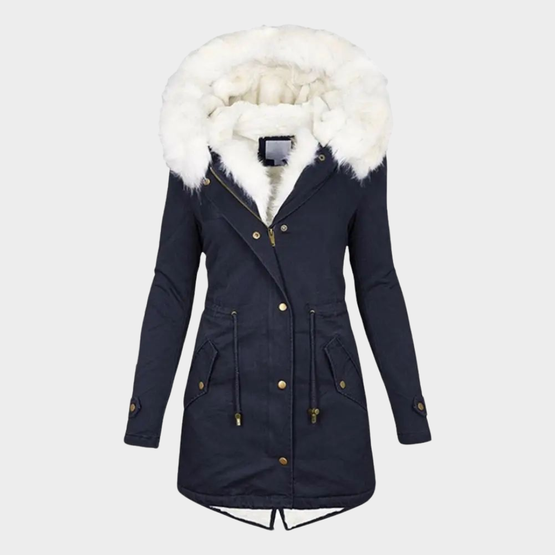 Women's Hooded Parka Coat – Thickened Cotton – Waist-Cinching Design – Mid-Length – Warm Outerwear – Multiple Colours