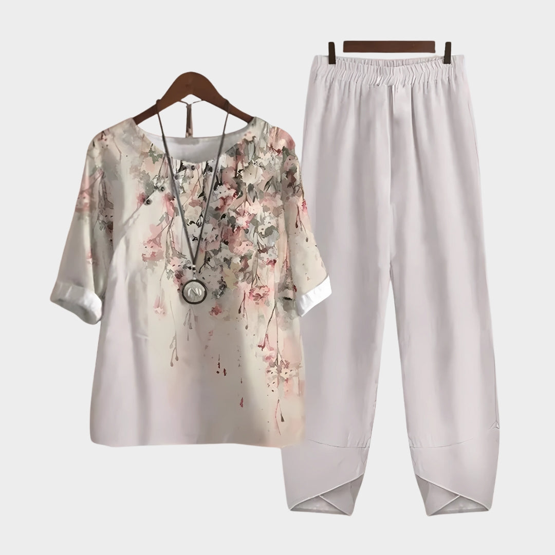 Women's Loose Fit Two-Piece Set – Elegant Airy Outfit – Multiple Colours