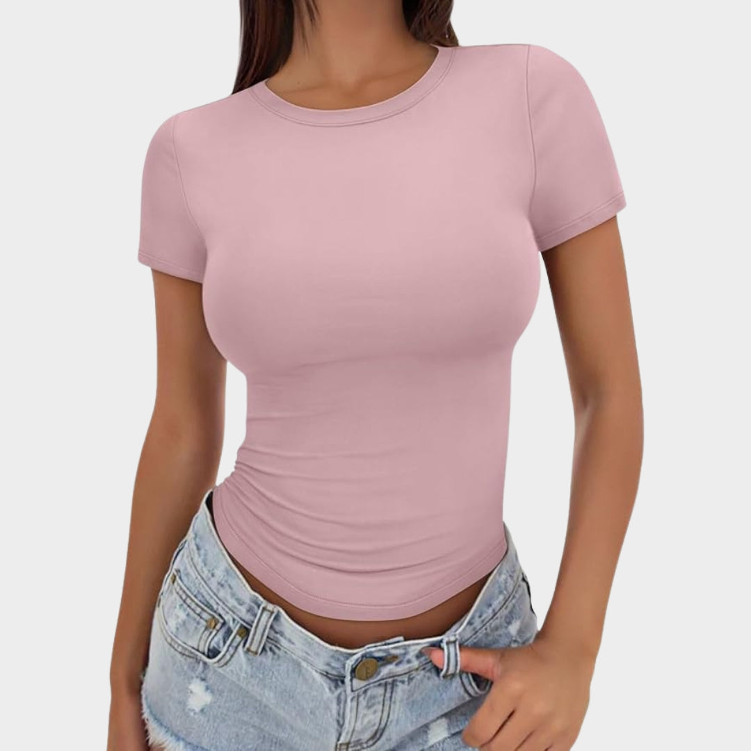 Women's Crop T-Shirt - Short Sleeve - Casual & Workout Tee - Soft & Stretchy - Multiple Colours