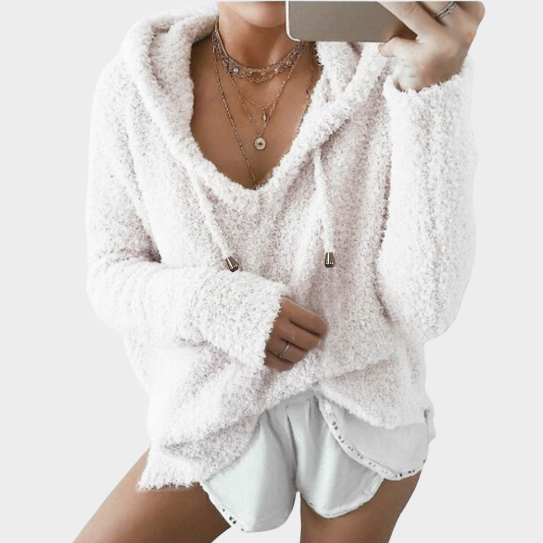 Women's Mohair Hooded Pullover – Soft & Warm – V-Neck – Loose Fit – Comfortable Knitwear – Multiple Colours