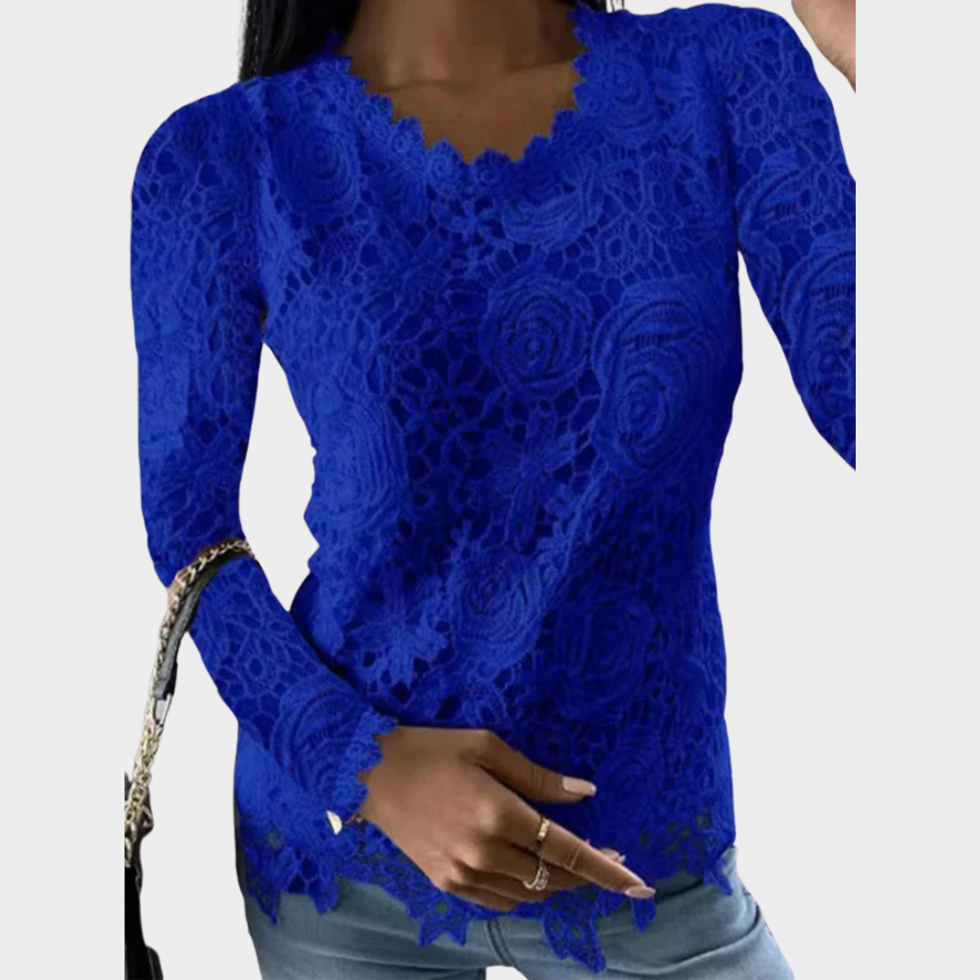 Women's Lace Long Sleeve Top – Round Neck – Fashion Casual – Comfortable Fit – Multiple Colours