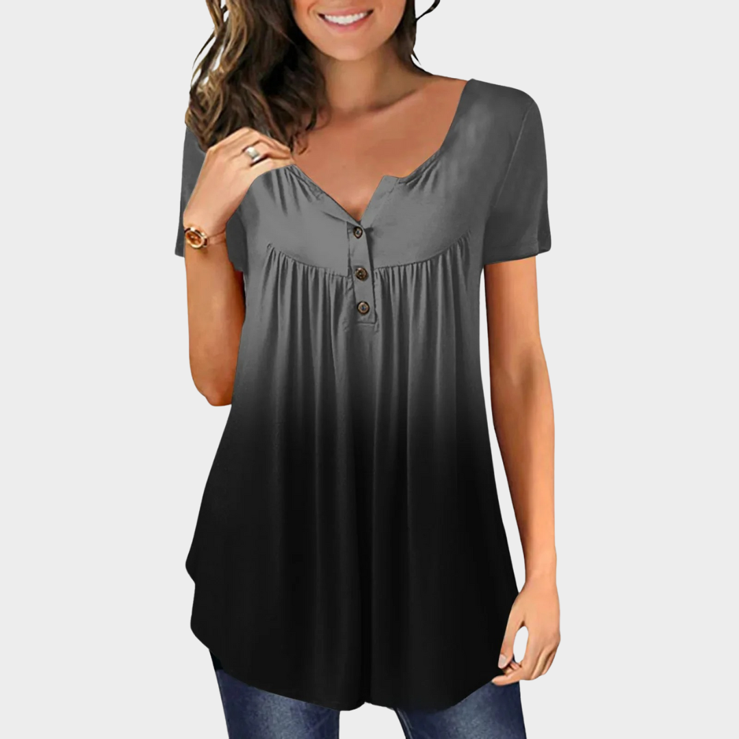 Women’s Printed V-Neck Blouse – Loose Fit Elastic Casual Top – Short Sleeve Graphic Polo Style – Lightweight Comfortable Fabric – Multiple Colours