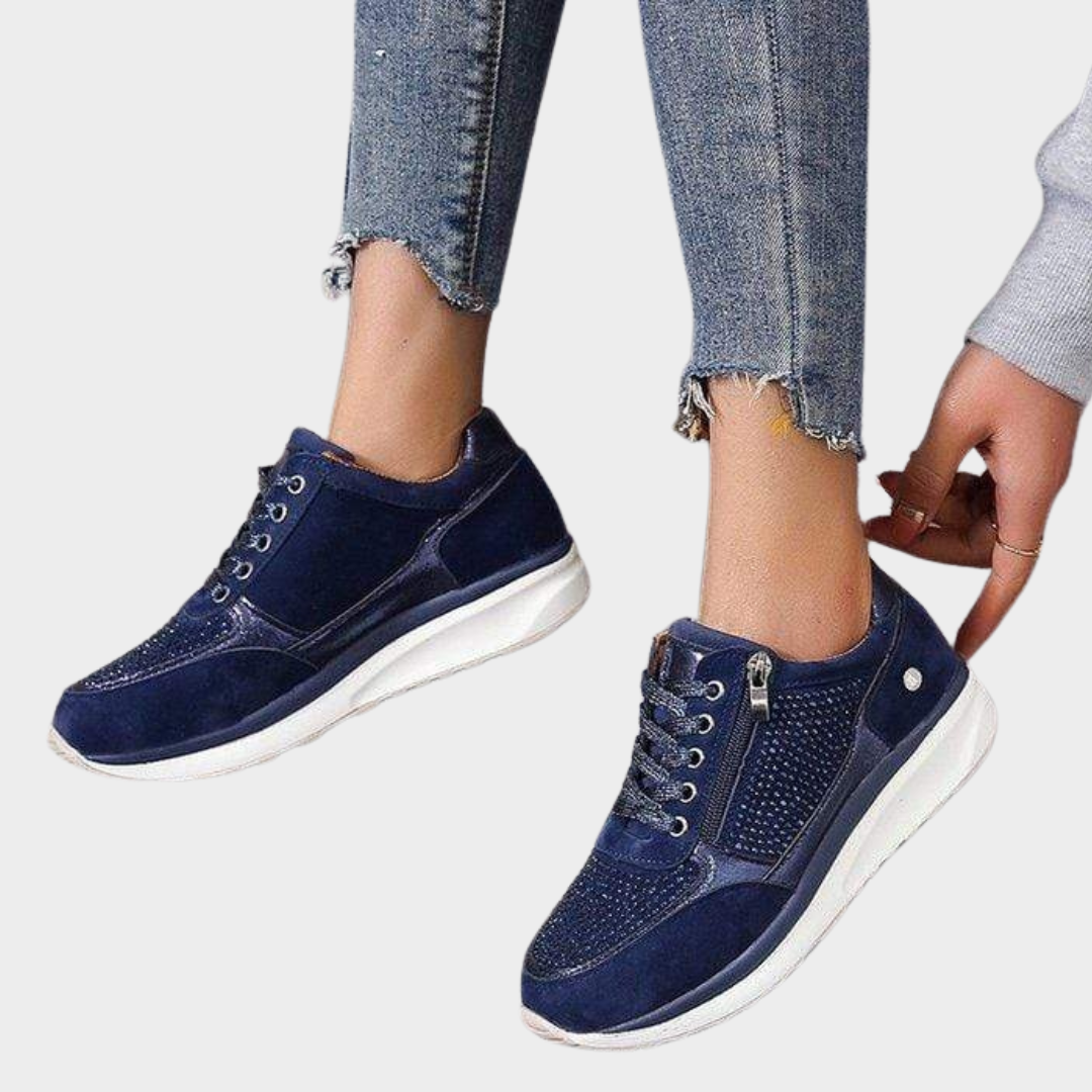 Women’s Platform Wedge Sneakers – Crystal Embellished Casual Style – Comfortable Sport Sole with Fashionable Lift – Multiple Colours