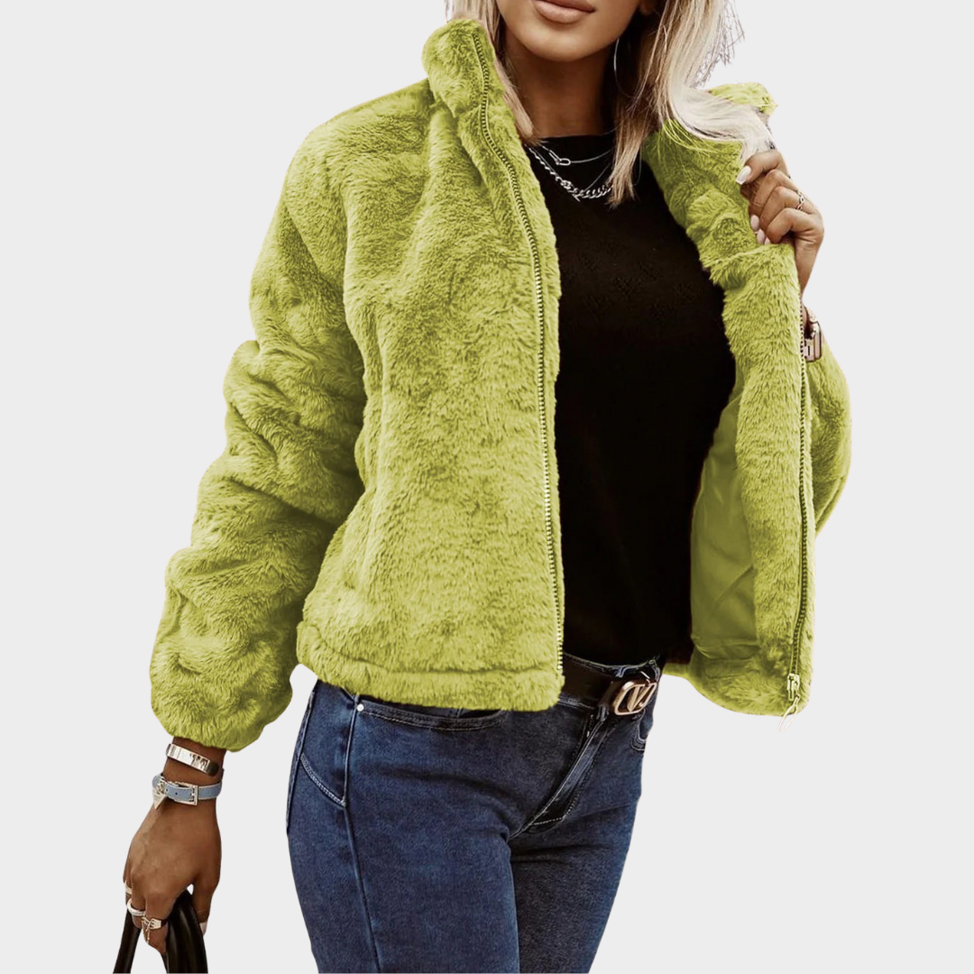 Women Plush Jacket – Casual Zip Coat with Pockets Warm Soft Outwear – Multiple Colours
