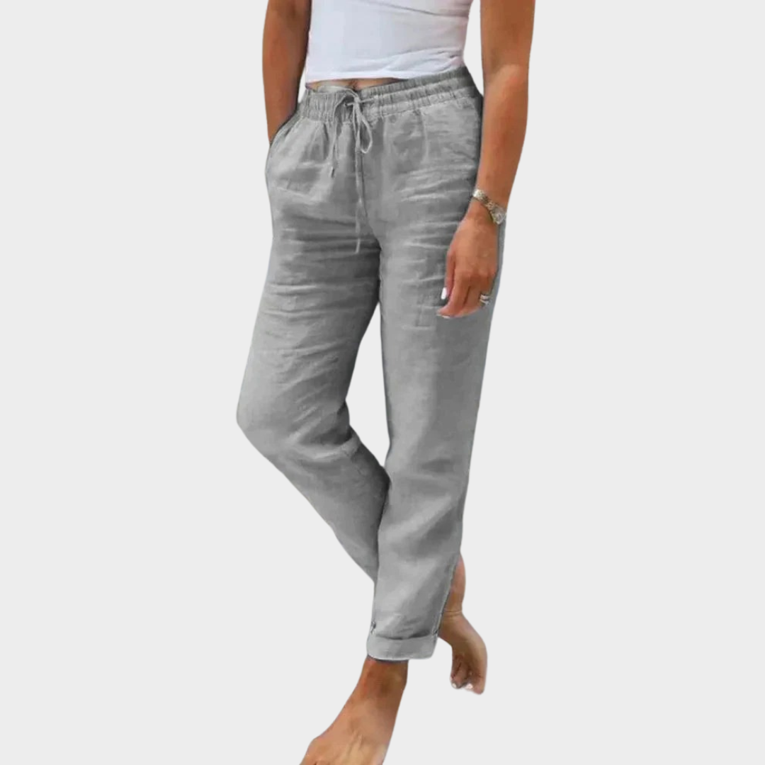 Women’s High Waist Loose Fit Casual Trousers – Cotton Linen Breathable Fabric – Elastic Waist Streetwear Style – Multiple Colours
