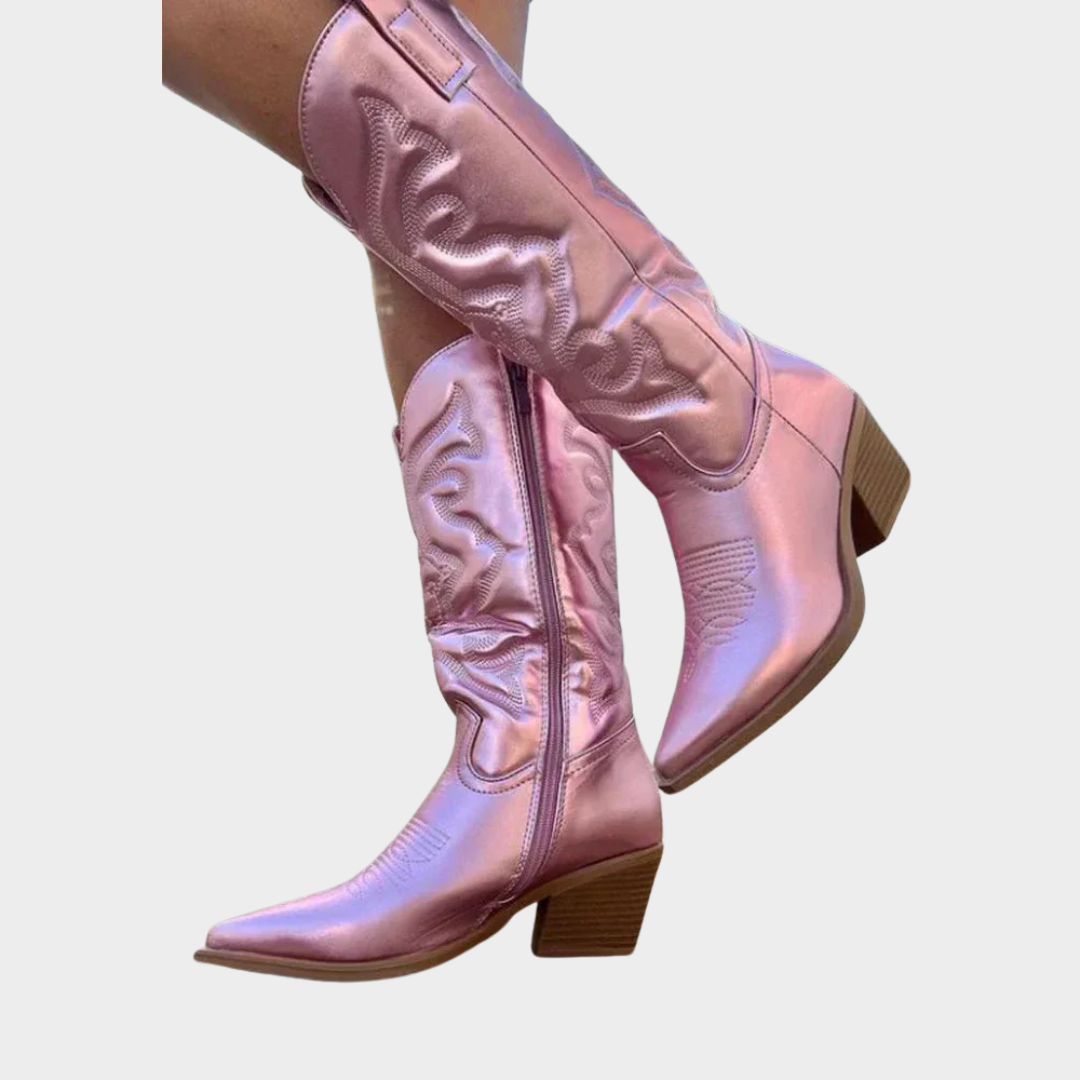 Women's Western Cowboy Style Ankle Boots – Pointed Toe Mid-Calf Boots with Side Zipper – Multiple Colours