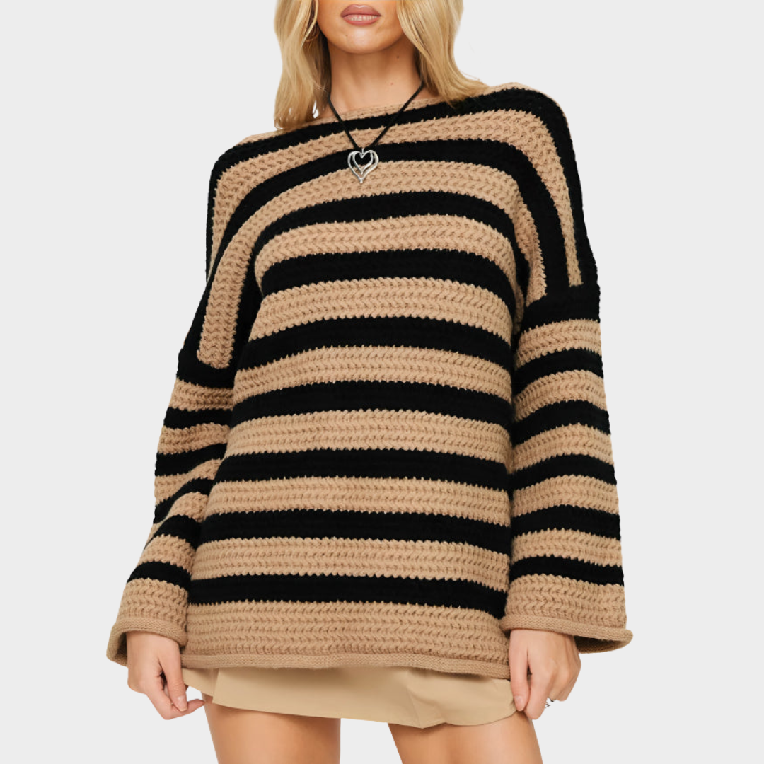 Women's Striped Oversized Sweater – Long Sleeve – O-Neck – Knit Jumper – Multiple Colours