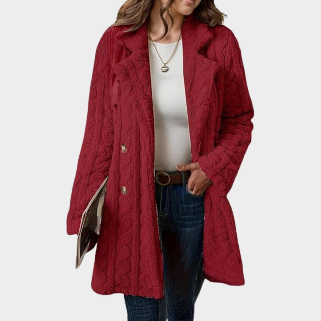 Women's Fuzzy Lapel Coat – Warm Plush Buttoned Jacket, Red, Black, and More