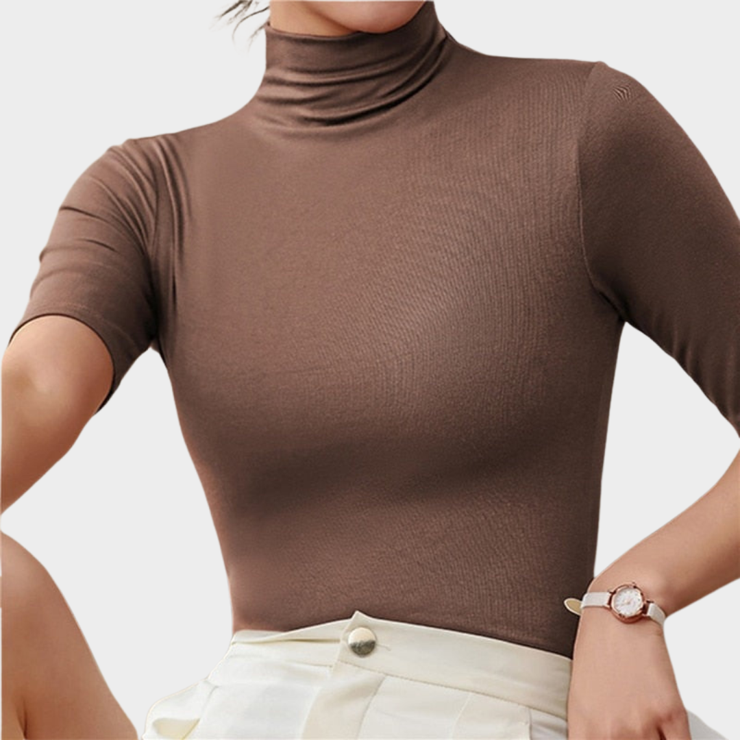 Women's Turtleneck Short Sleeve Top – Cotton Silk – Soft & Breathable – Classic Fit – Multiple Colours