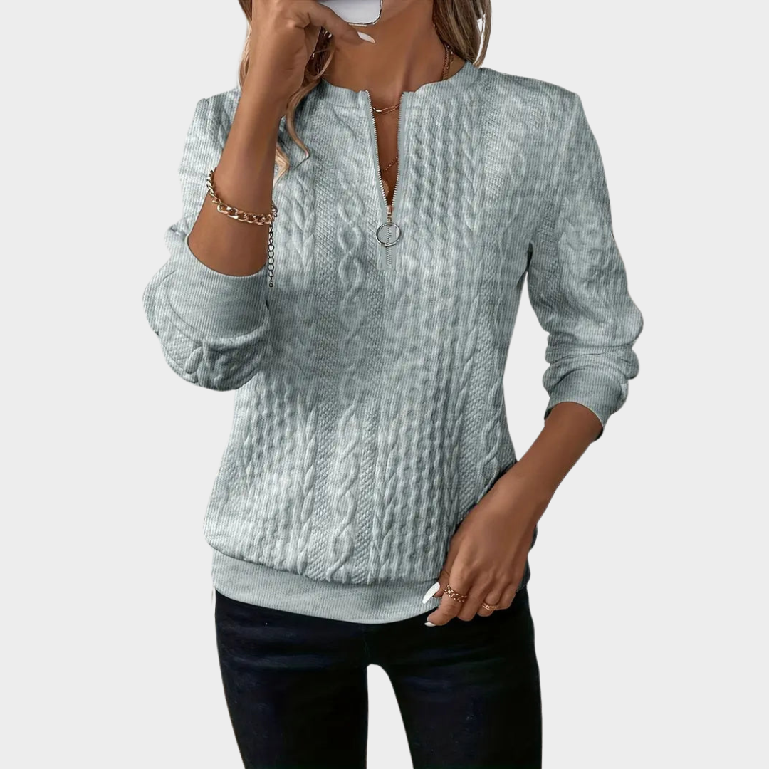 Women's Textured Zip Sweatshirt – Long Sleeve – Casual Loose Fit – Multiple Colours