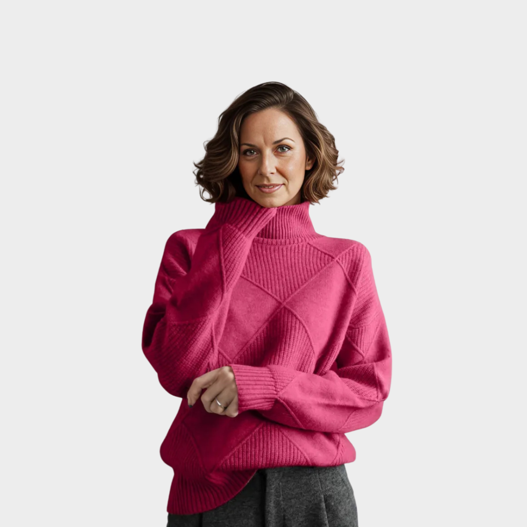 Warm Women’s Knitted Pullover – High Neckline, Long Sleeves, Loose Fit, Orange, Purple Blue, Pink, Cozy for Fall & Winter