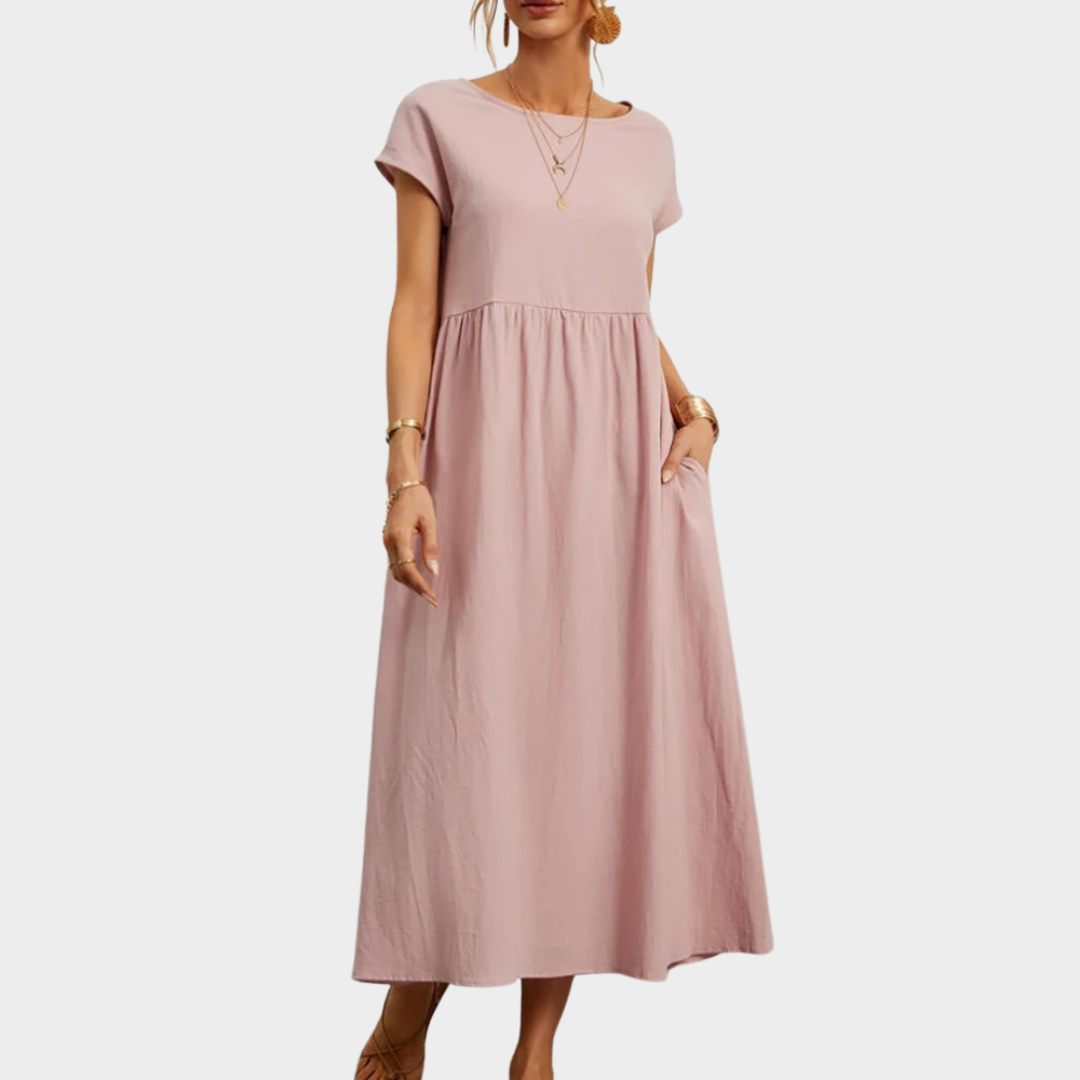 Women’s Midi Dress – Short Sleeve Oversized Fit – Cotton Linen Blend – Harajuku Style – Multiple Colours
