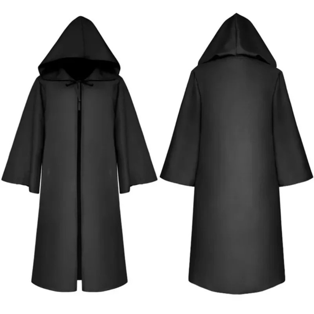 Witch Hooded Robe Halloween Costume – Unisex Long Cloak with Ghost Cosplay Outfit for Adults & Kids – Black