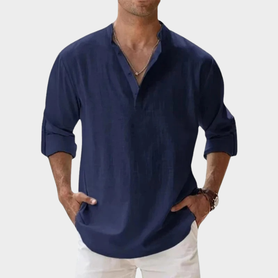 Men’s Relaxed-Fit Long Sleeve Henley Shirt – Lightweight Cotton Linen – Breathable Material – Multiple Colours