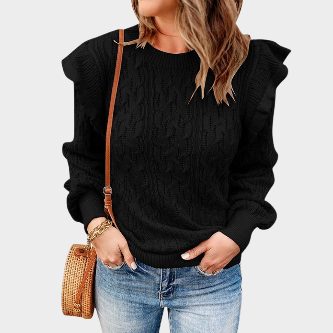 Women’s Knitted Pullover Sweater – Long Sleeve Ruffle Detail Jumper – Soft Knit Fabric – Multiple Colours