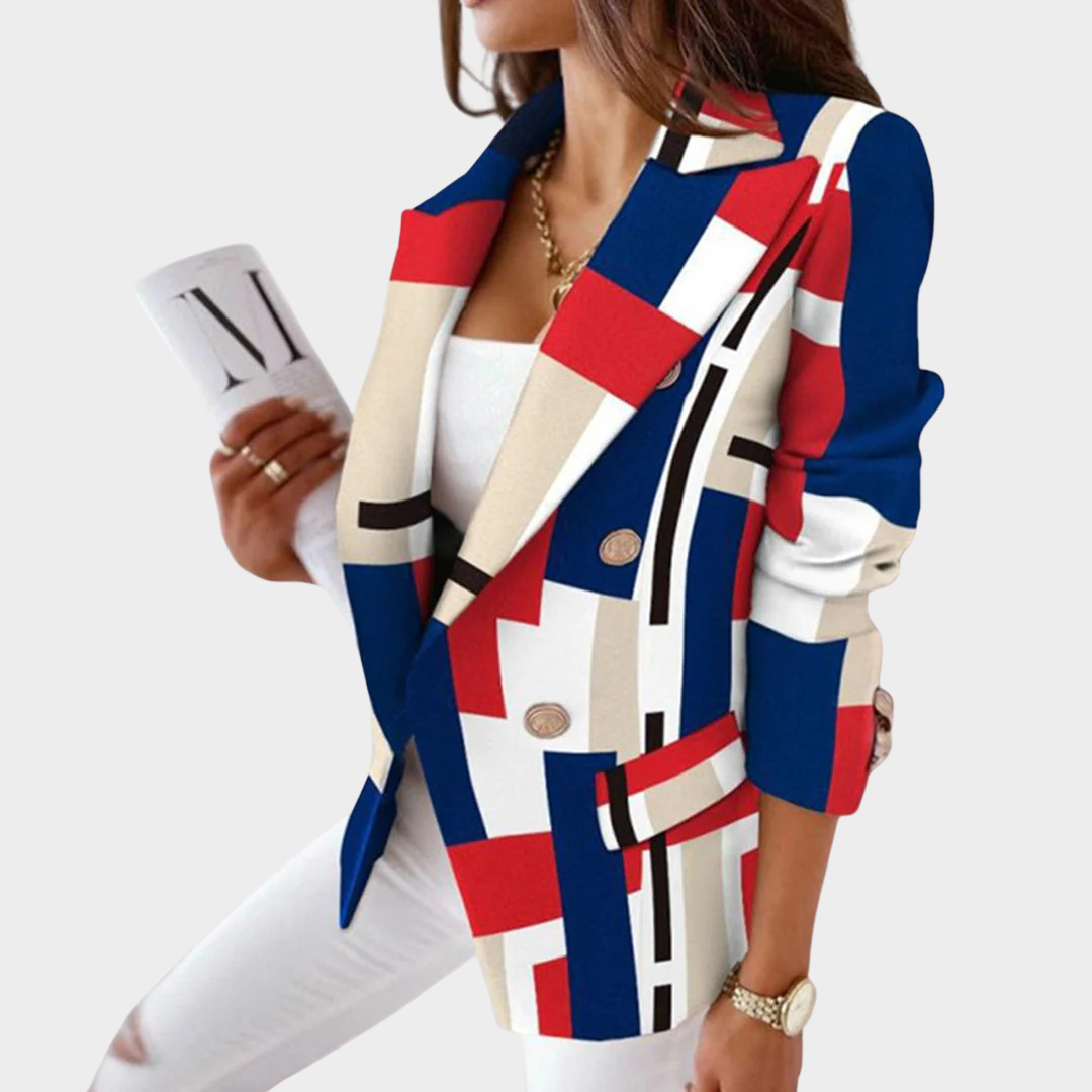 Women's Blazer – Long Sleeve Double Buttoned Printed Suit Jacket Single Piece Outerwear – Multiple Colours