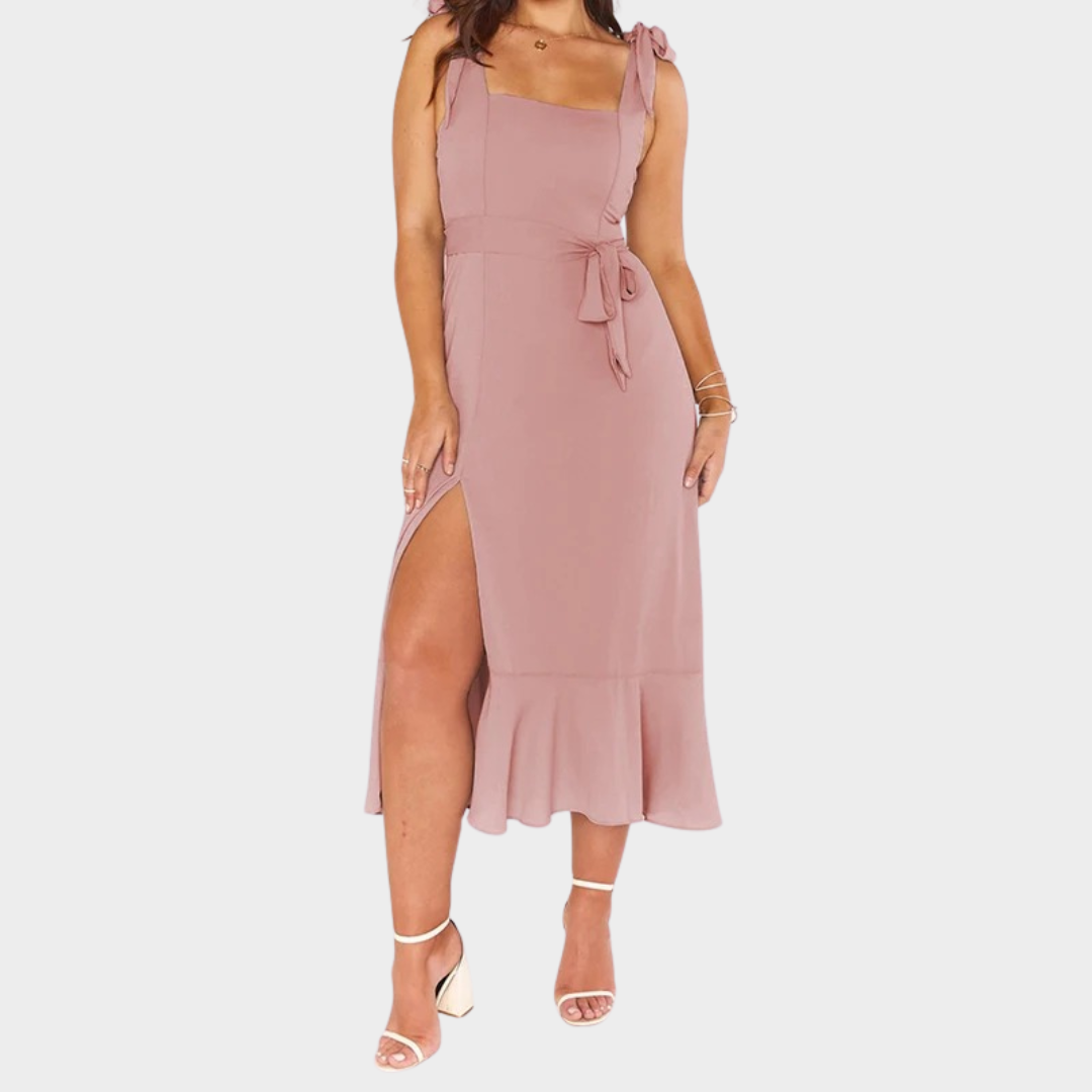 Women’s Slim Fit Long Dress – Elegant French Style with Waist Split – Lightweight – Multiple Colours