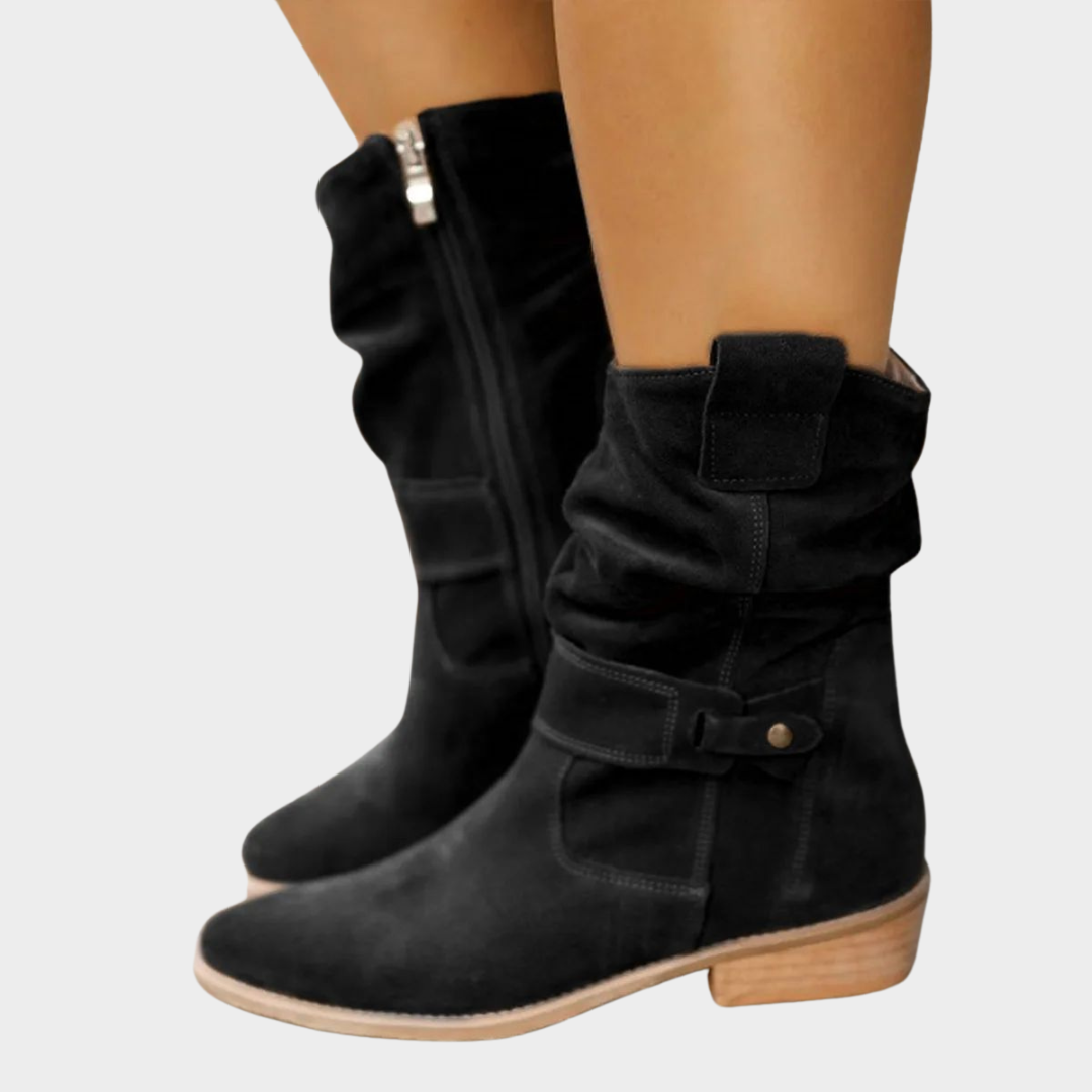 Women's Suede Ankle Boots – Retro Mid-Calf Design – Soft Rubber Sole – Comfortable Fit – Multiple Colours