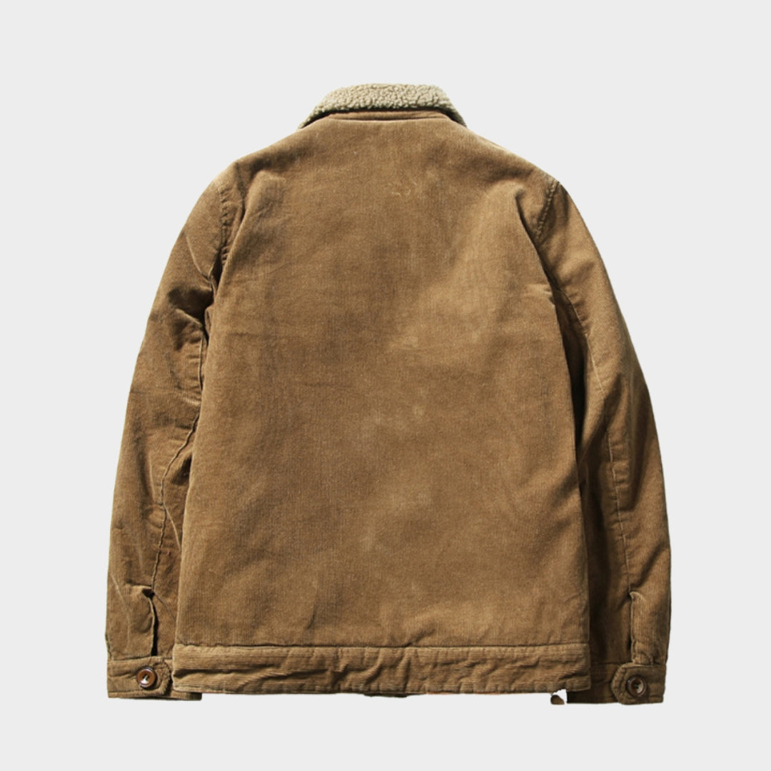 Winter Men's Cargo Corduroy Jacket - Thick Velvet Warm Vintage Solid Colour Coat