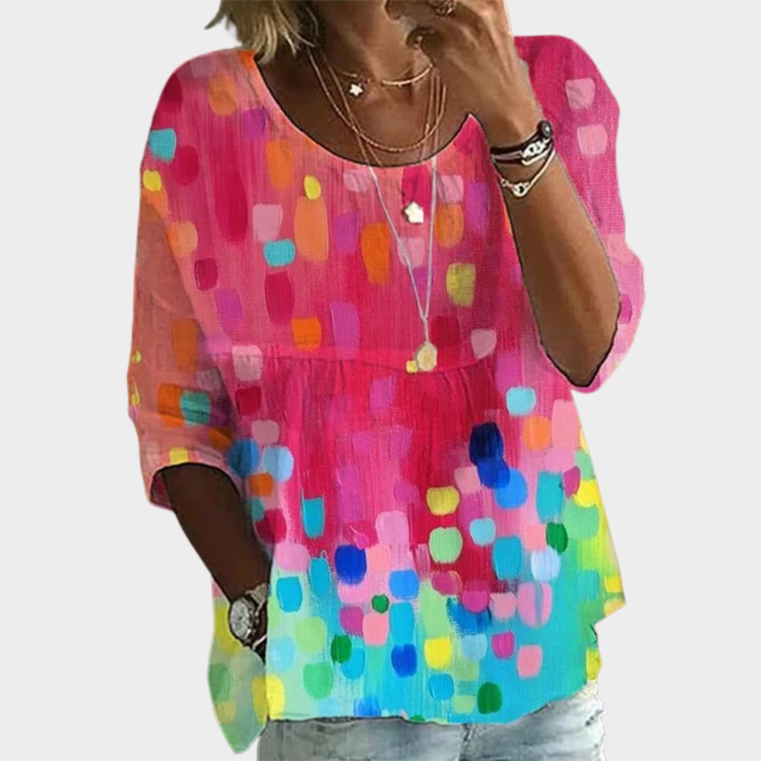 Women’s Floral Print Blouse – Casual Loose Fit Cotton Linen Pullover Top – Crew Neck Vintage Style Shirt – Multiple Colours