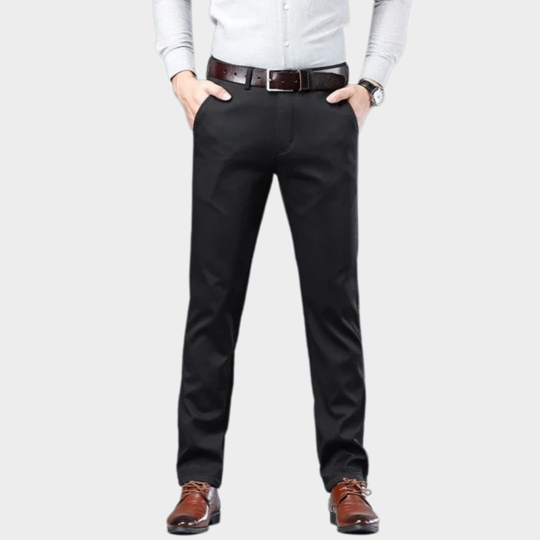 Men’s Winter Fleece-Lined Cotton Pants - Thicker Warm Business Casual Straight Elastic Trousers, Light Khaki, Dark Khaki, and More