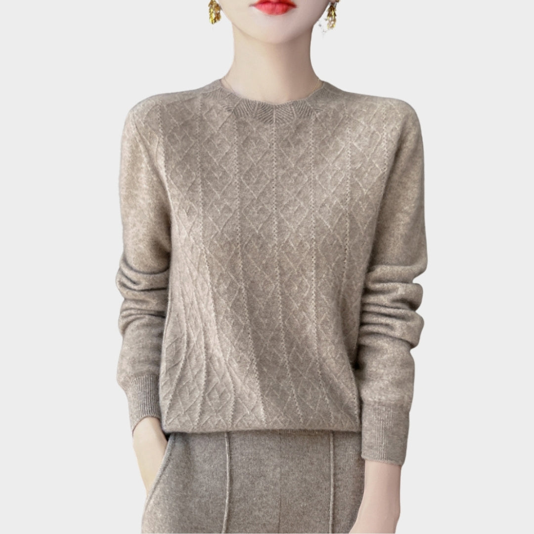 Women’s Merino Wool Hollow Out Sweater - O-neck Pullover, Long Sleeve, Cashmere Blend, Pumpkin, Lake Blue, and More