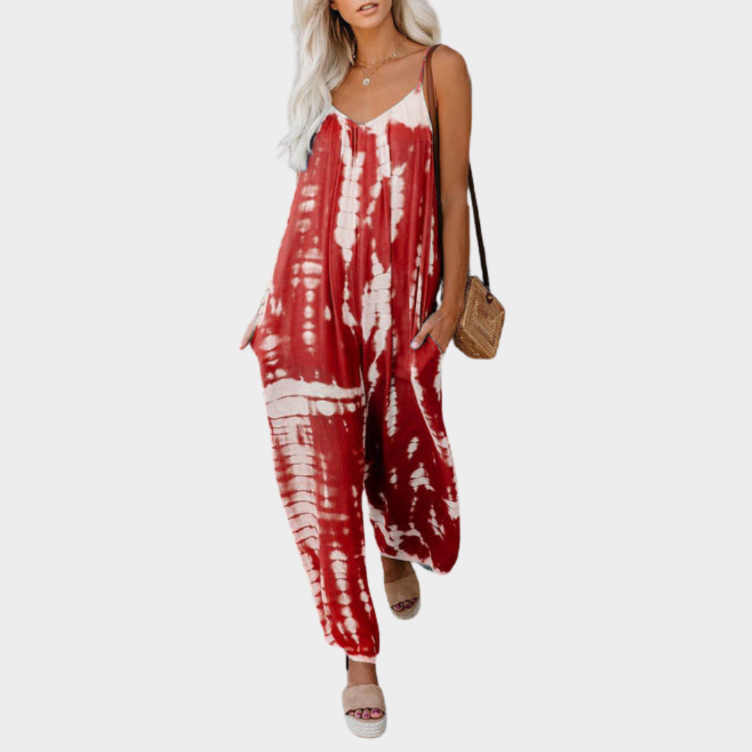 Women's Tie Dye Jumpsuit – Wide Leg V-Neck Backless Sling Romper – Loose Fit – Multiple Colours