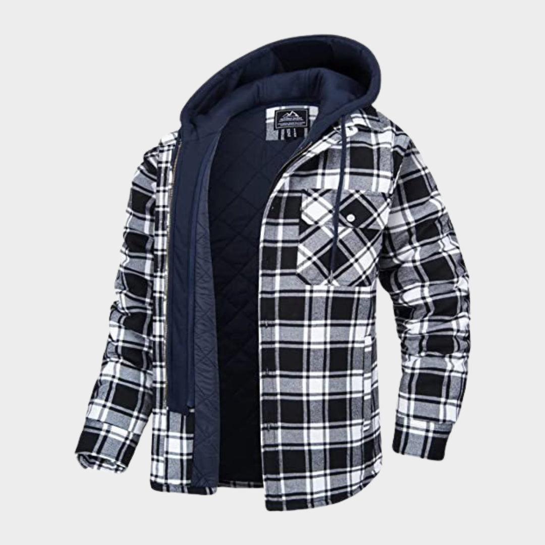 Men - Hooded Plaid Jacket - Quilted Lined - Windproof - Fleece Cotton - Multiple Colours
