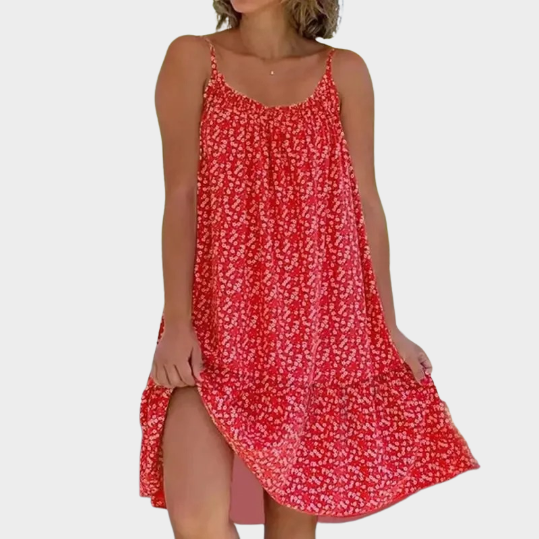 Women’s Floral Print A-Line Mini Dress – Spaghetti Strap Sleeveless Fit – Lightweight Casual Beach Style – Multiple Colours