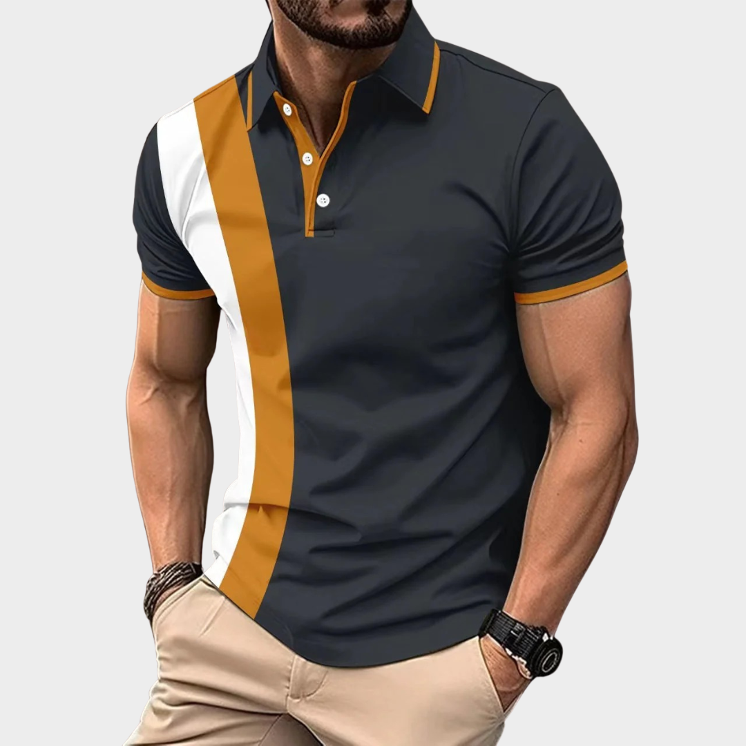 Men's Polo Shirt – Lapel Collar with Button Detail – Business Casual Colour Block Cotton Blend – Multiple Colours