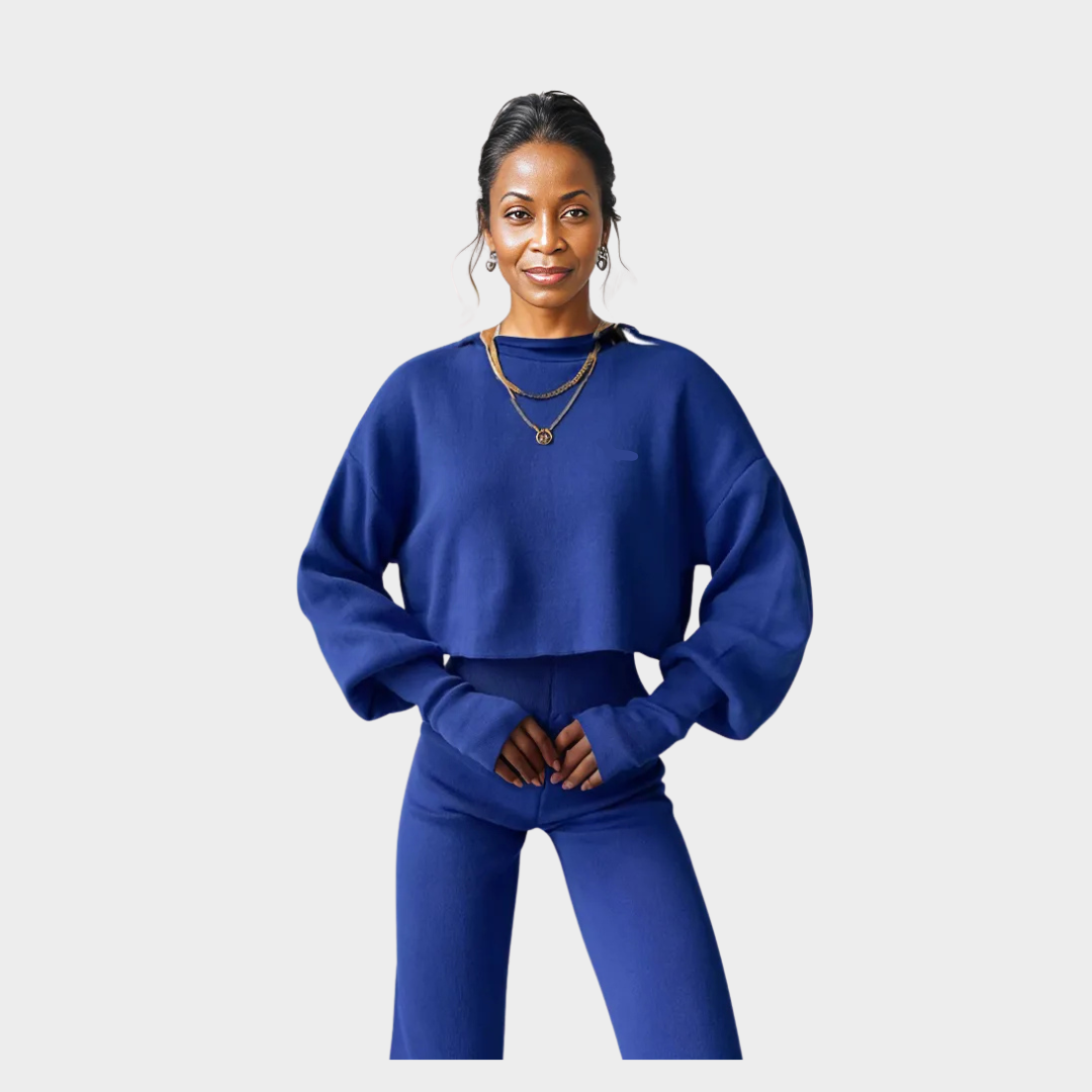 Women’s Two-Piece Knitted Set – High-Neck Sweater and Long Pants, Loose Fit, Soft Material