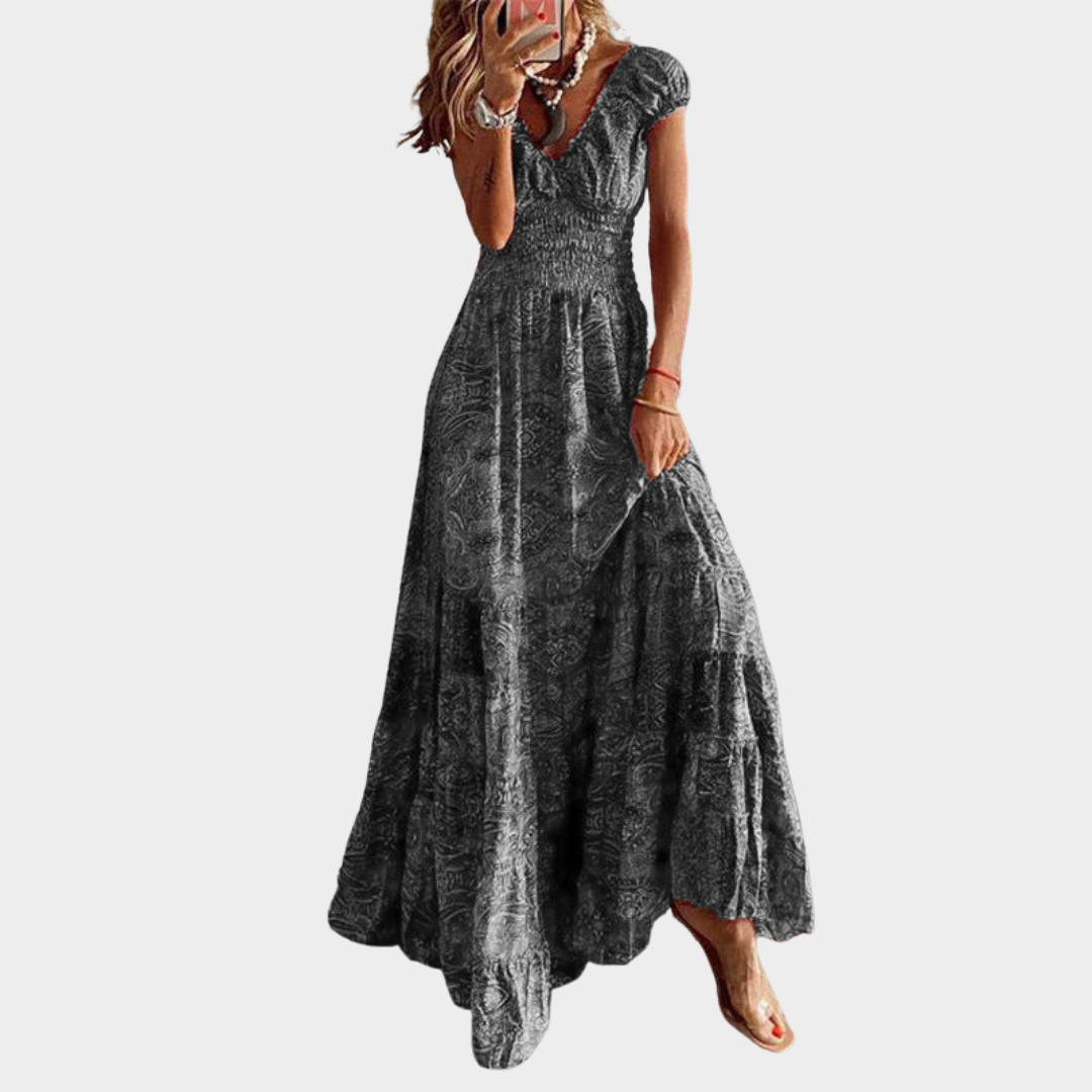 Women's Bohemian A-Line Dress – Floral Print – Petal Sleeves – Waistband – Multiple Colours