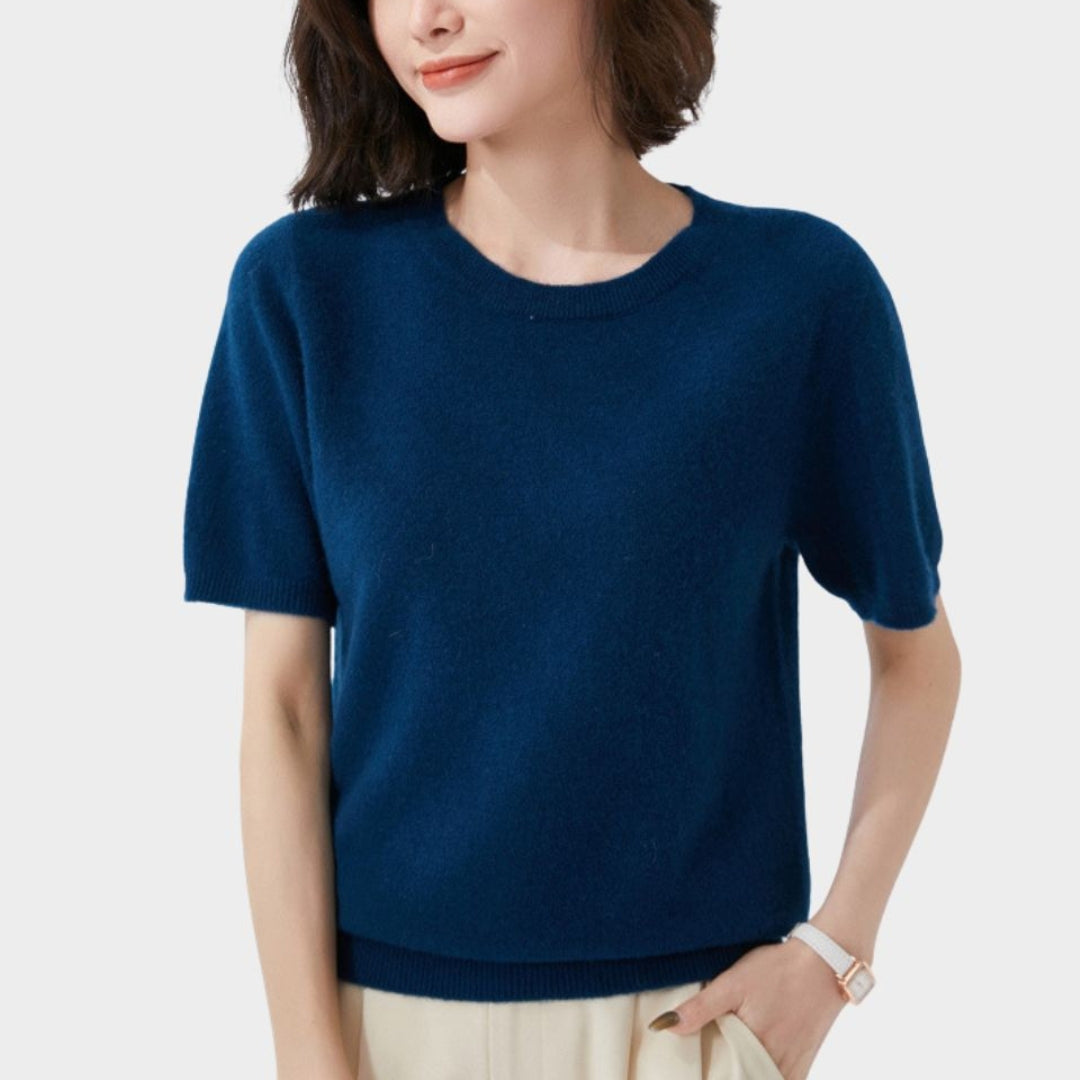 Women’s Short Sleeve Knitted T-shirt – O-neck Slim Wool Cotton Vest in 13 Colors